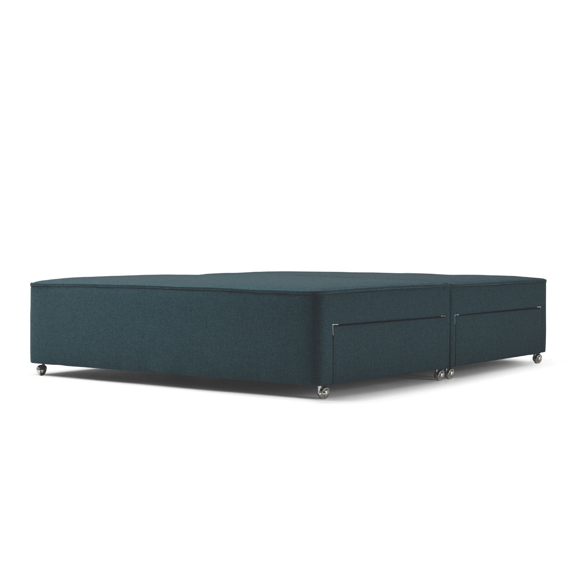 The Woolroom Chartwell Upholstered Divan with silver castors in the colour Pine dark green upholstery, with storage drawers.
