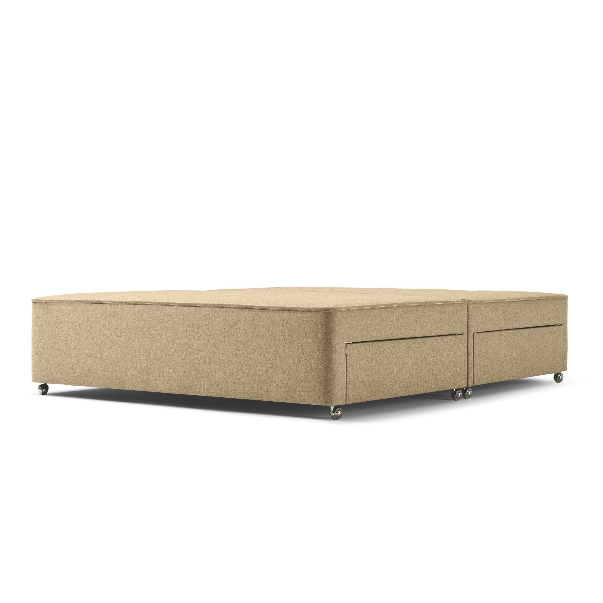 The Woolroom Chartwell Upholstered Divan with silver castors in the colour Walnut brown upholstery, with storage drawers.