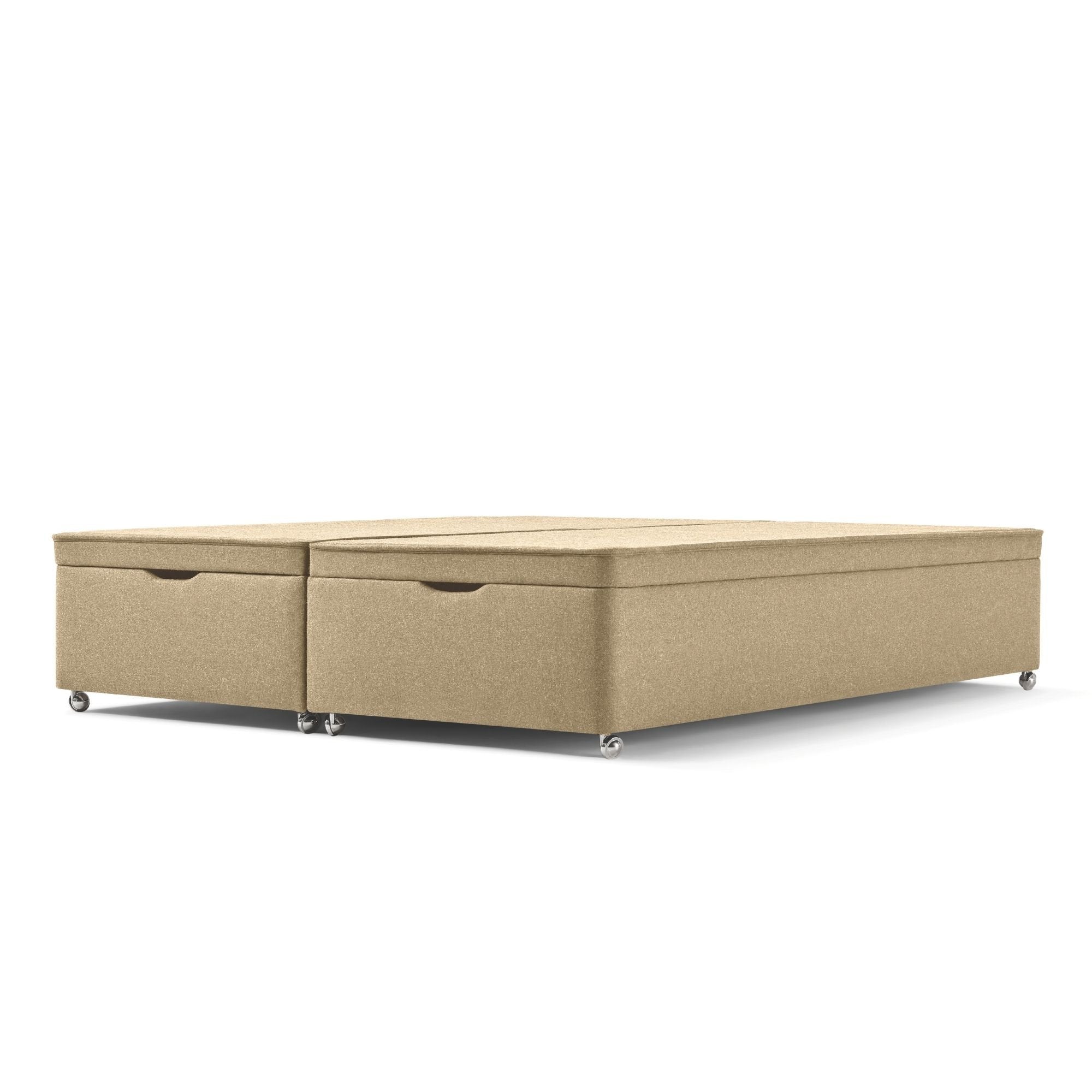 The Woolroom Kingston Upholstered Ottoman Divan with silver castors in Walnut brown upholstery offers extra storage.